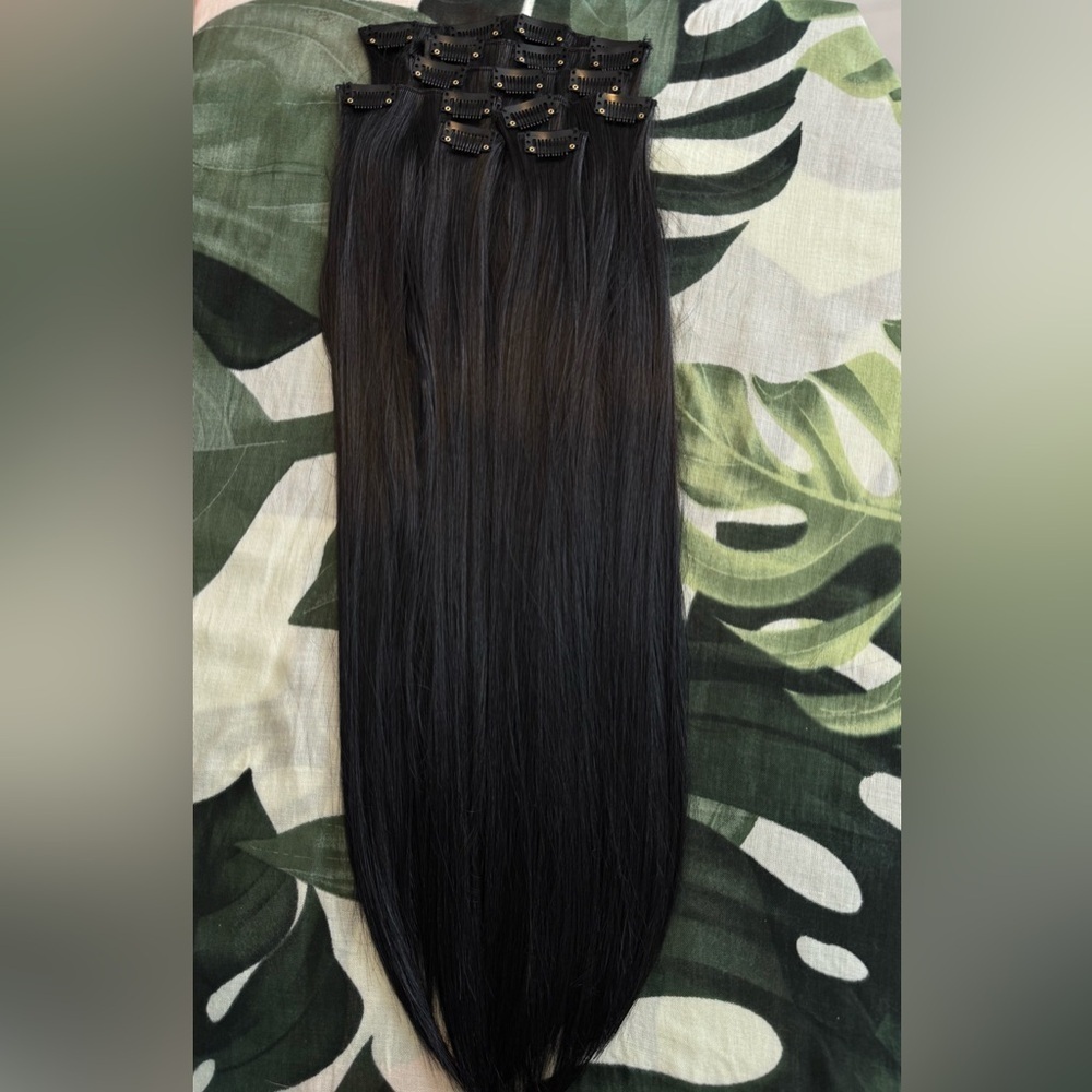 Human hair blend 24 In Black Clip in Hair Extensions Straight Beautiful Hair